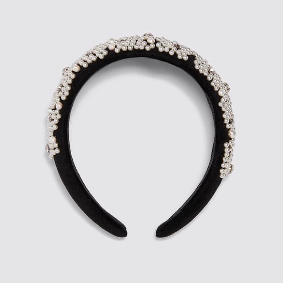 Zara Accessories - ZARA New Satin Headband w/ Pearls in Black